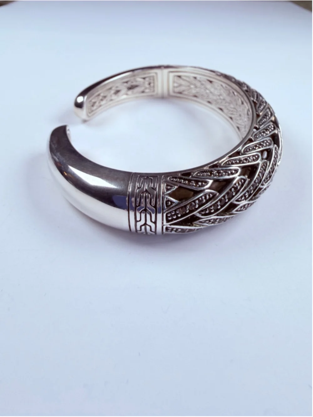 John Hardy Smokey Quartz 925 Sterling Silver Woven Open Dome Cuff Bracelet $1895